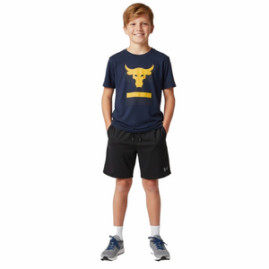 Under Armour Loose Heatgear Kids Navy Blue Yellow Short Sleeve Tee Youth Boy XL